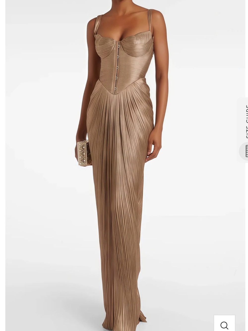 Miss Rosier Bronze Pleated Corset Maxi Dress NWT